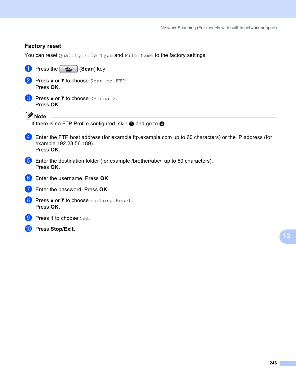 Factory reset | Brother MFC-5895CW User Manual | Page 254 / 269