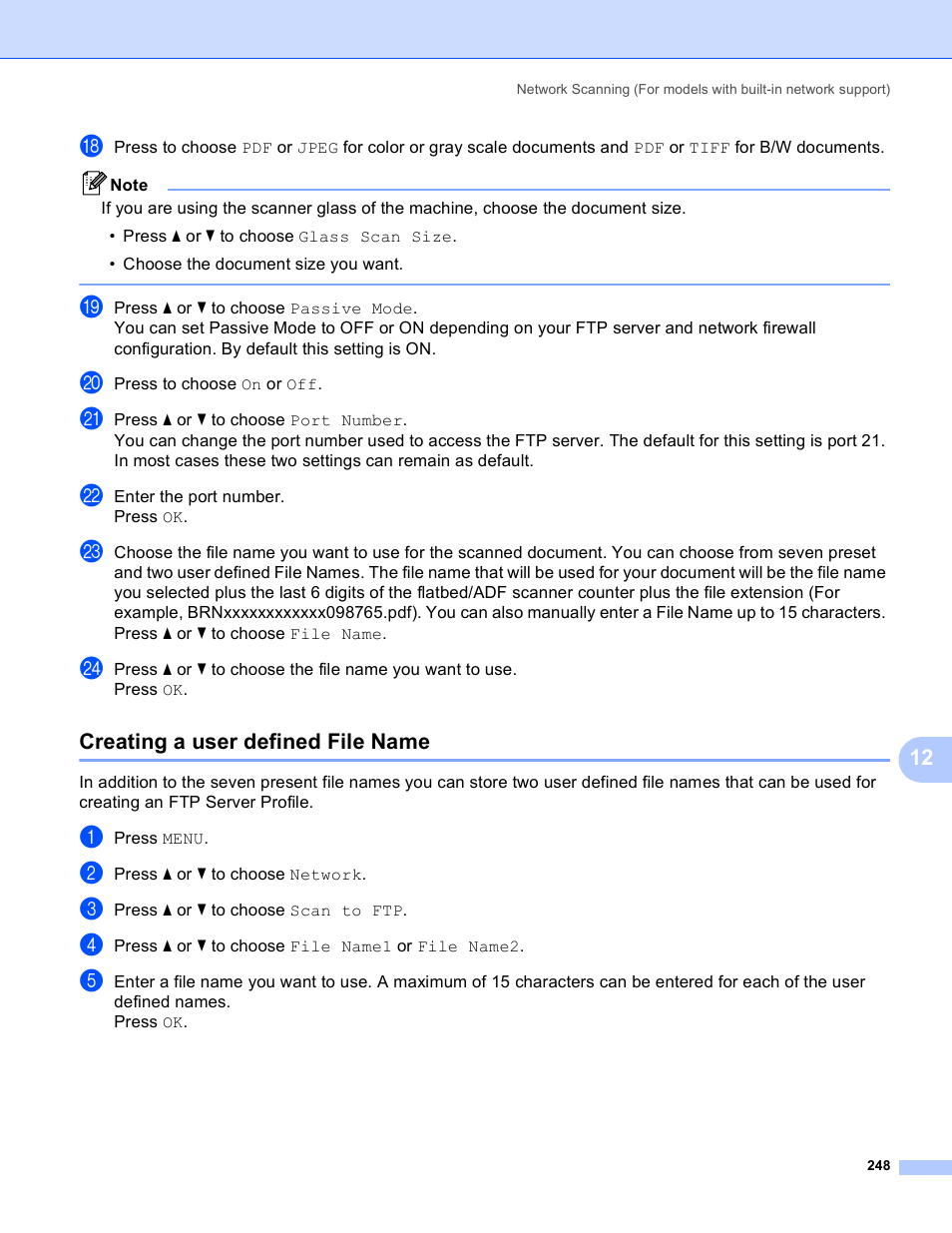 Creating a user defined file name | Brother MFC-5895CW User Manual | Page 256 / 269