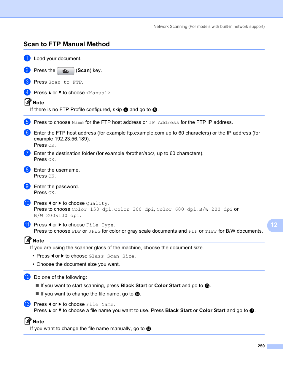 Scan to ftp manual method, 12 scan to ftp manual method | Brother MFC-5895CW User Manual | Page 258 / 269