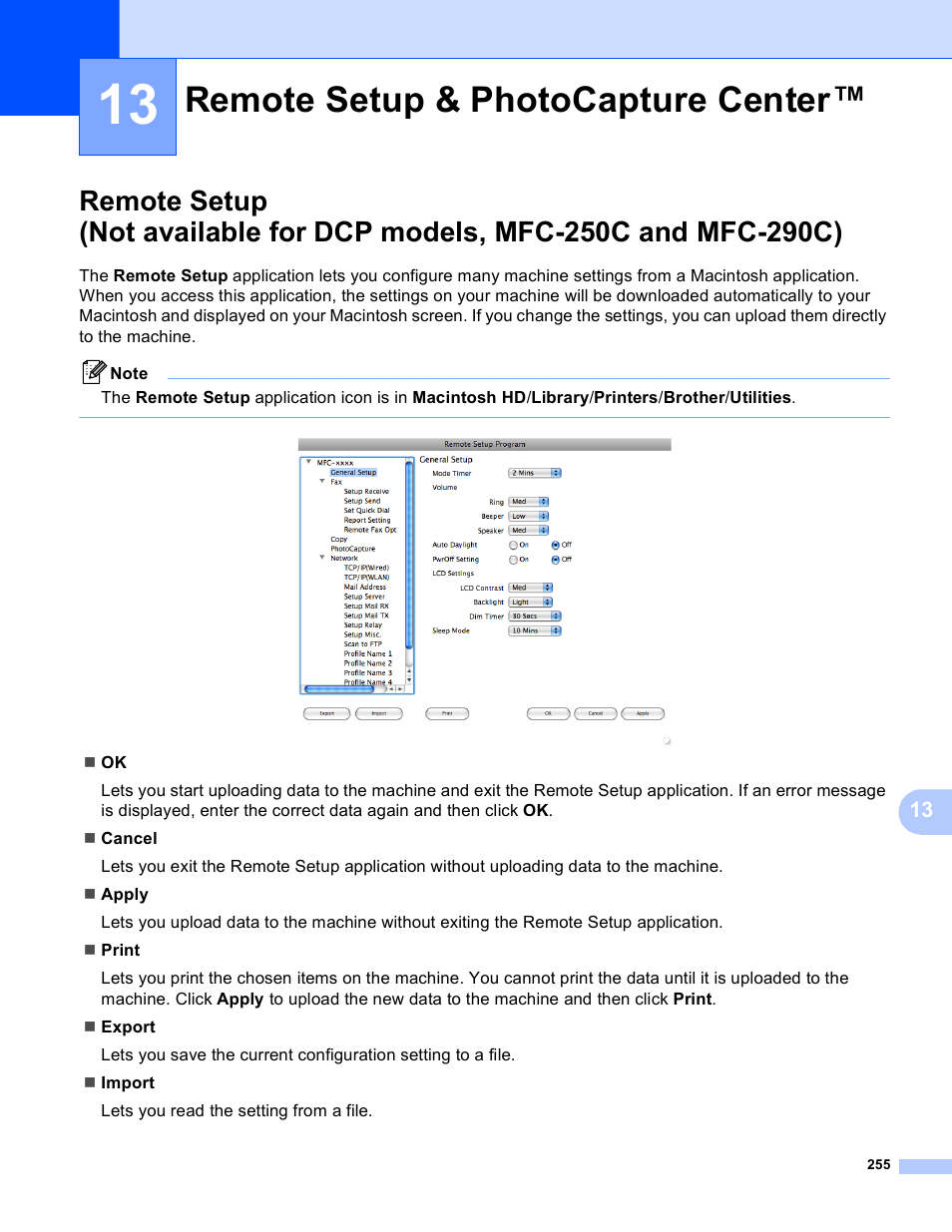 13 remote setup & photocapture center, Remote setup & photocapture center, Remote setup | Brother MFC-5895CW User Manual | Page 263 / 269