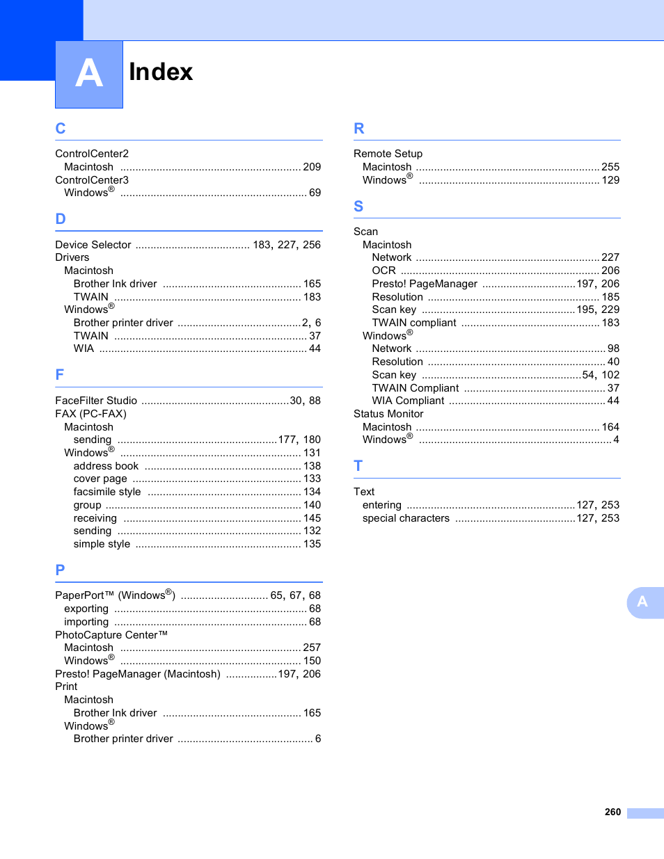 Index | Brother MFC-5895CW User Manual | Page 268 / 269