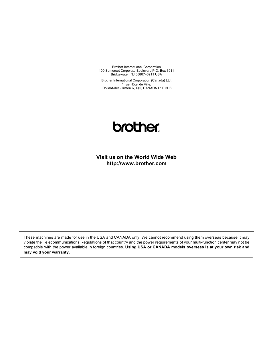 Brother usa | Brother MFC-5895CW User Manual | Page 269 / 269