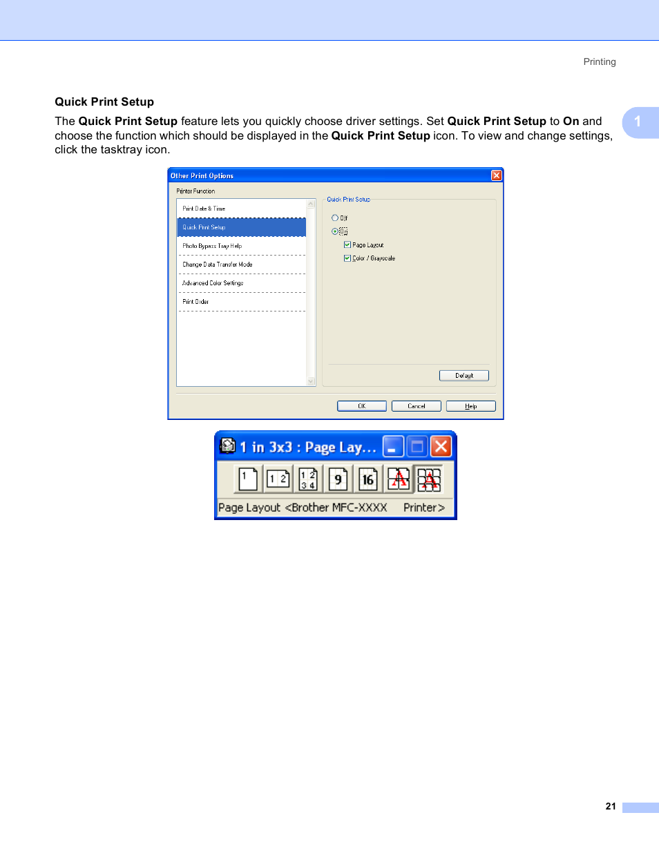 Quick print setup | Brother MFC-5895CW User Manual | Page 29 / 269