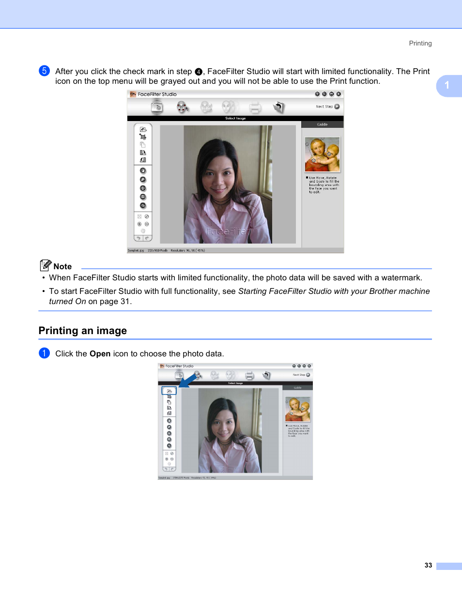 Printing an image | Brother MFC-5895CW User Manual | Page 41 / 269