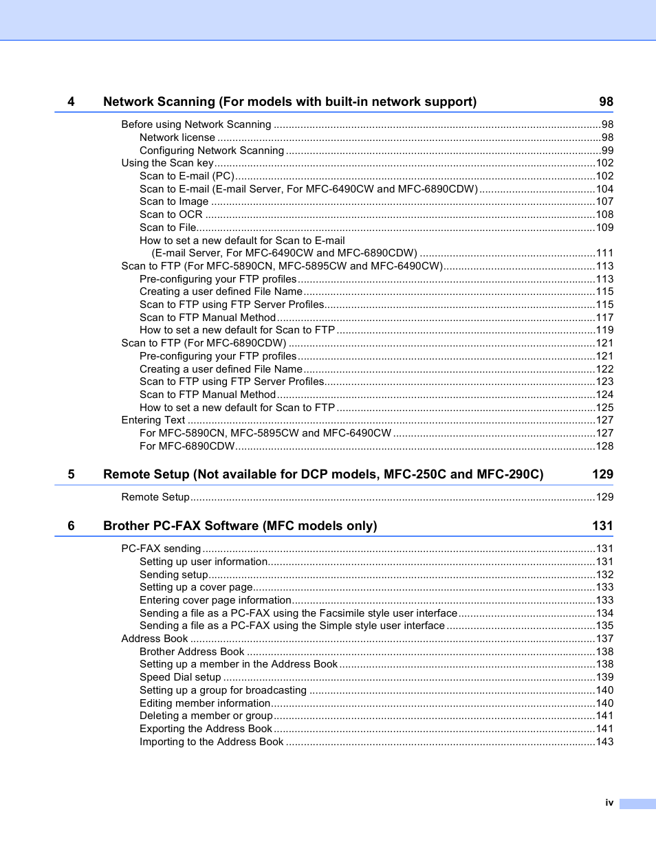 Brother MFC-5895CW User Manual | Page 5 / 269