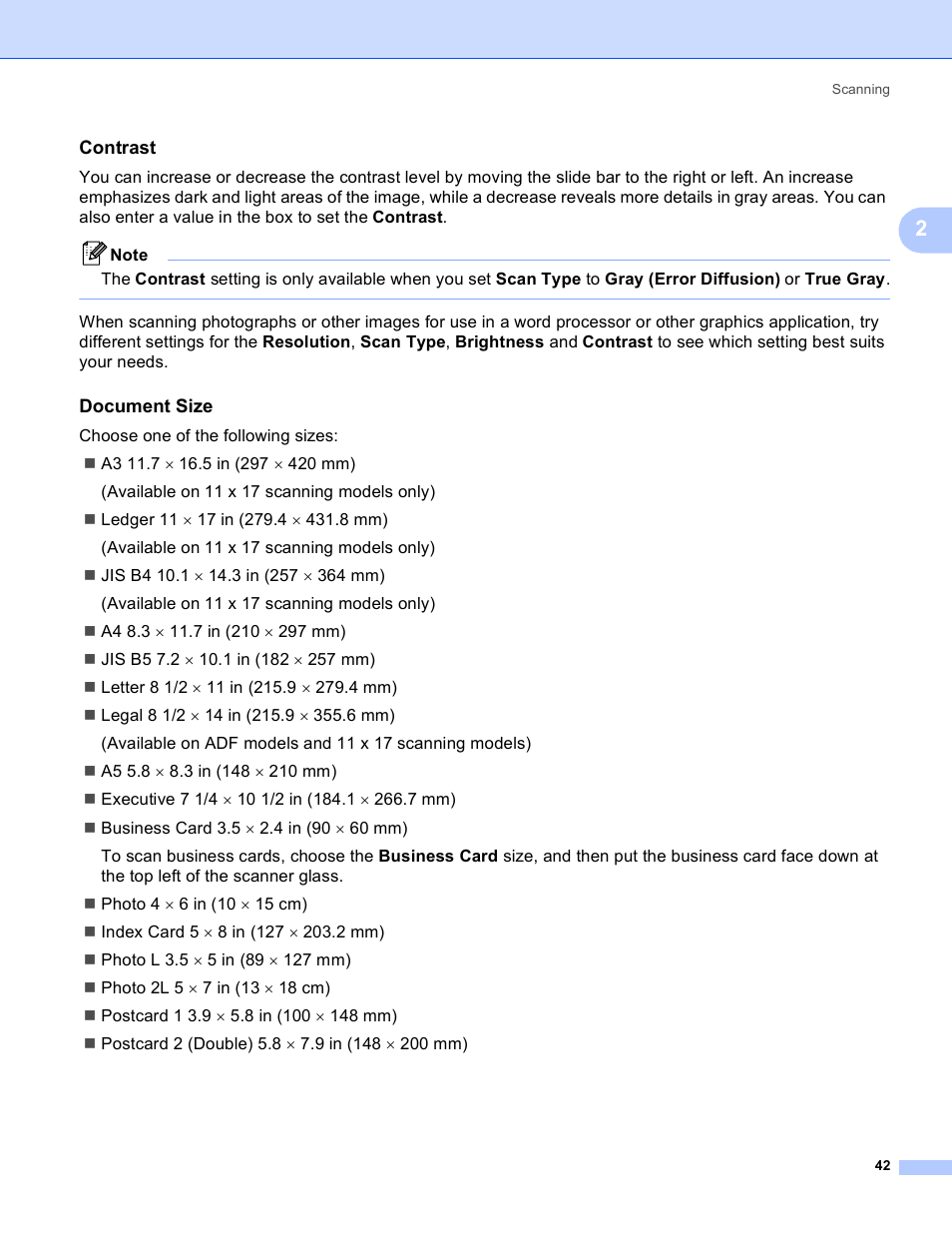 Contrast, Document size | Brother MFC-5895CW User Manual | Page 50 / 269