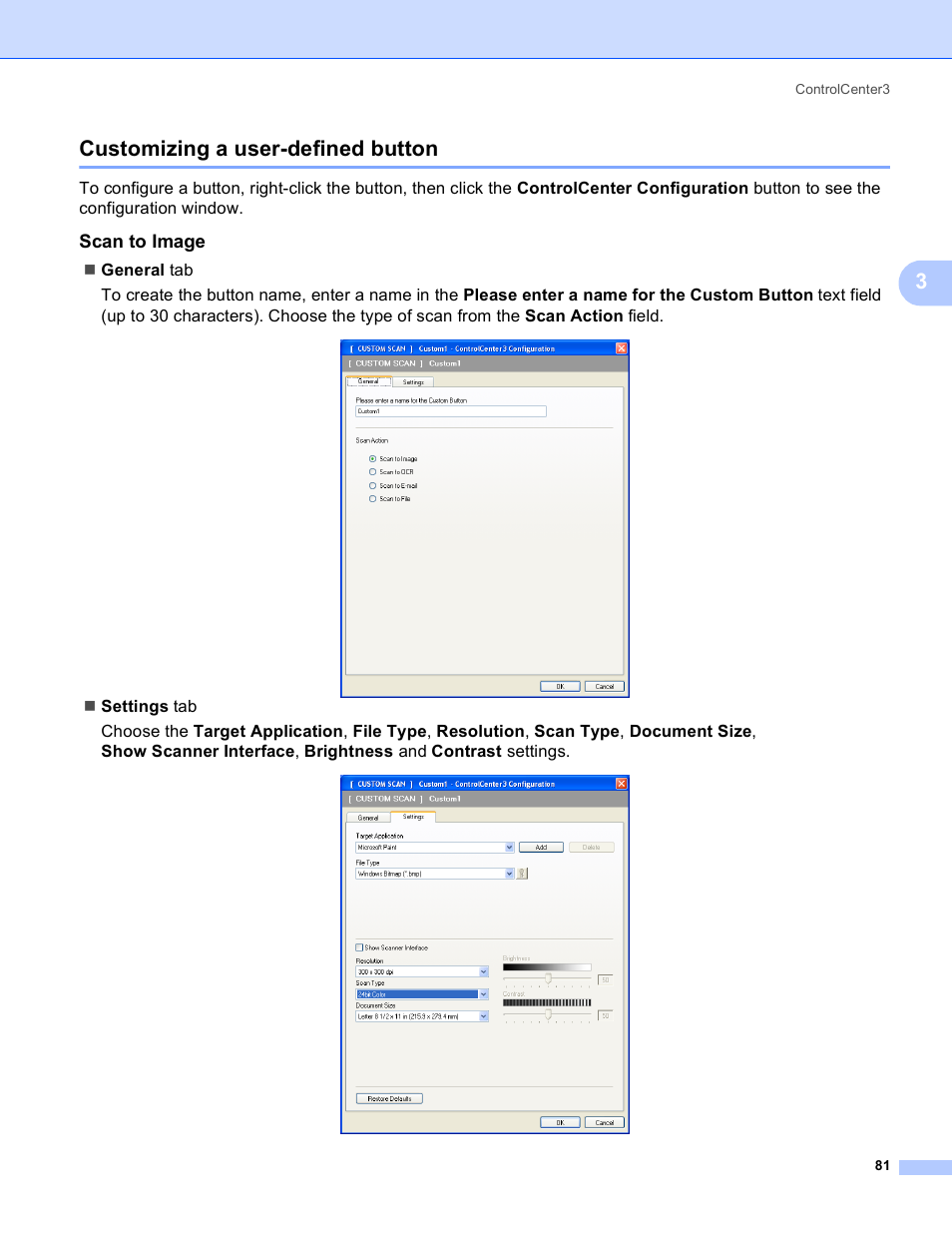 Customizing a user-defined button, Scan to image, 3customizing a user-defined button | Brother MFC-5895CW User Manual | Page 89 / 269