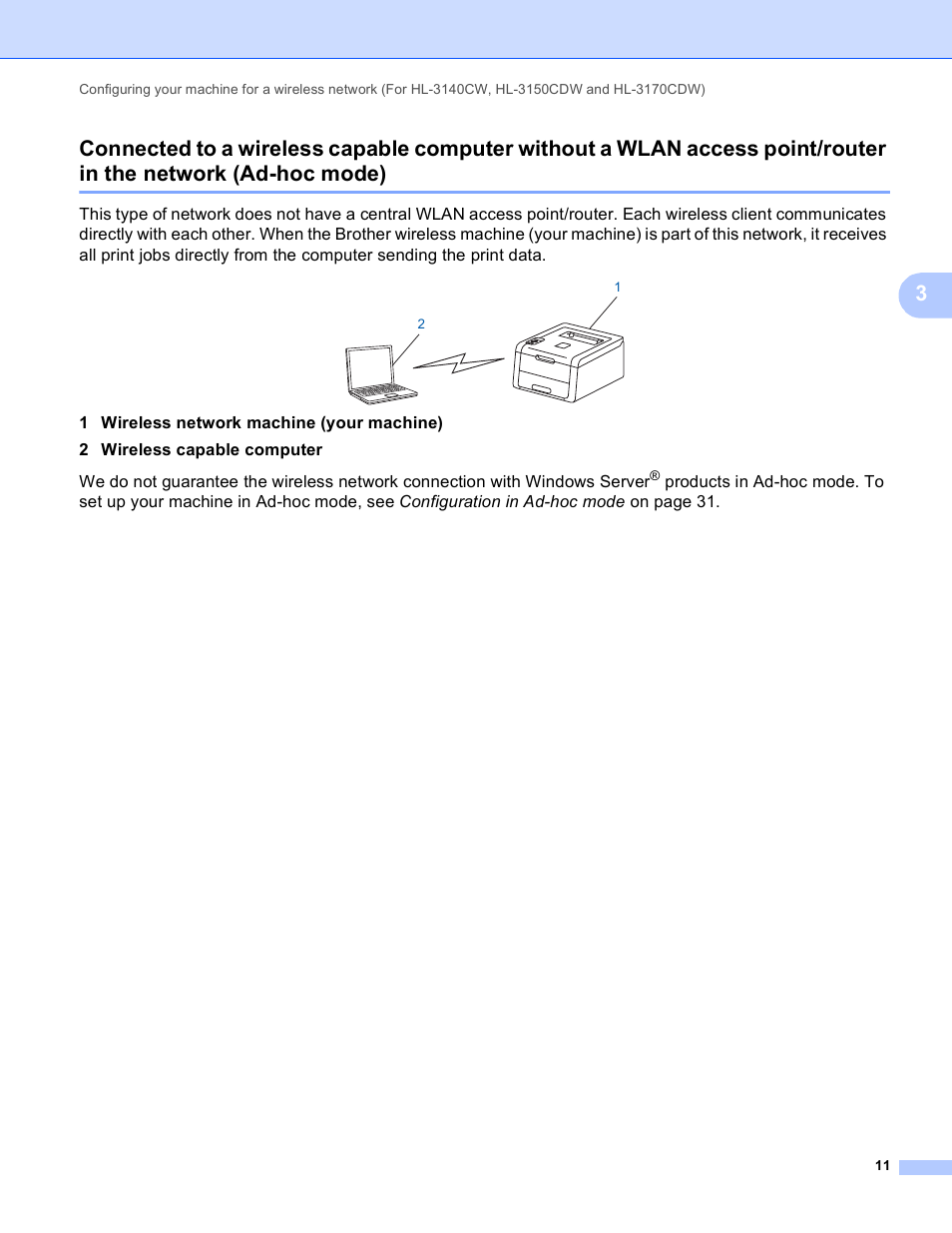 Ad-hoc mode) | Brother HL-3140CW User Manual | Page 17 / 117