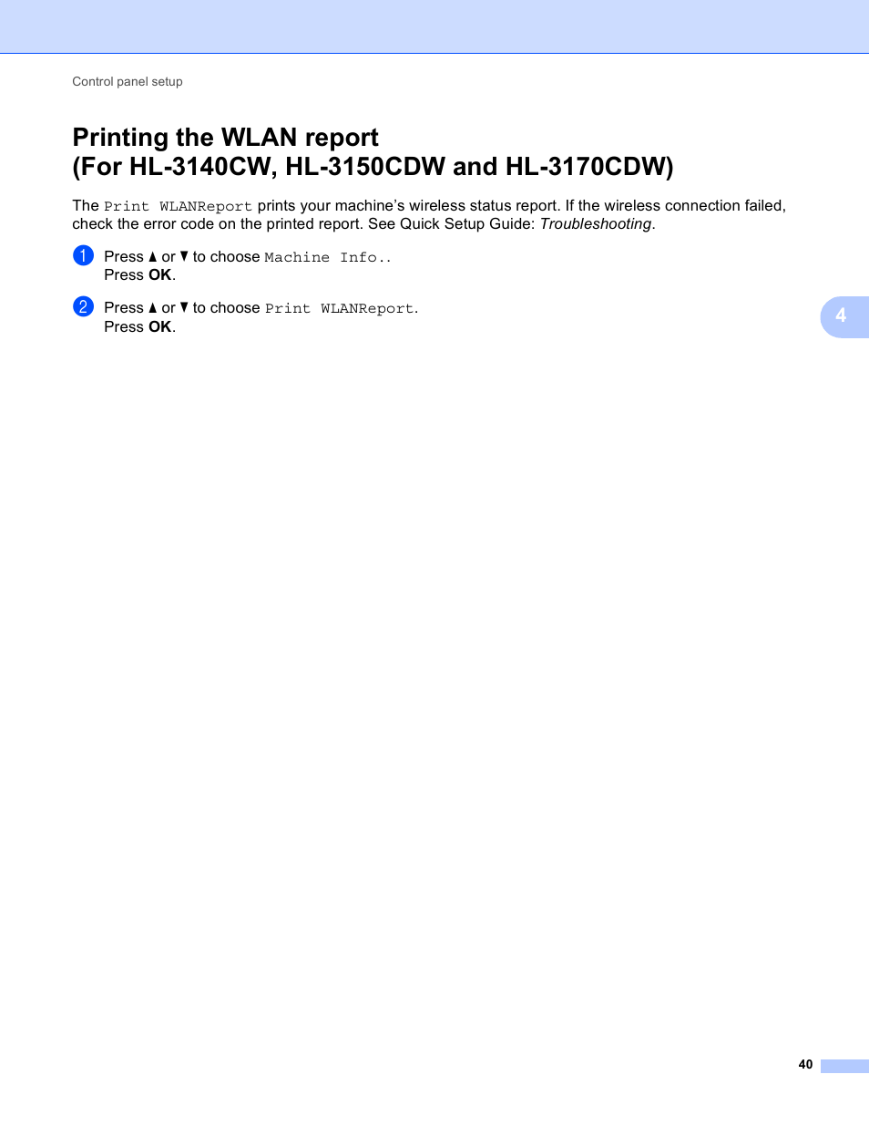 Printing the wlan report, For hl-3140cw, hl-3150cdw and hl-3170cdw) | Brother HL-3140CW User Manual | Page 46 / 117