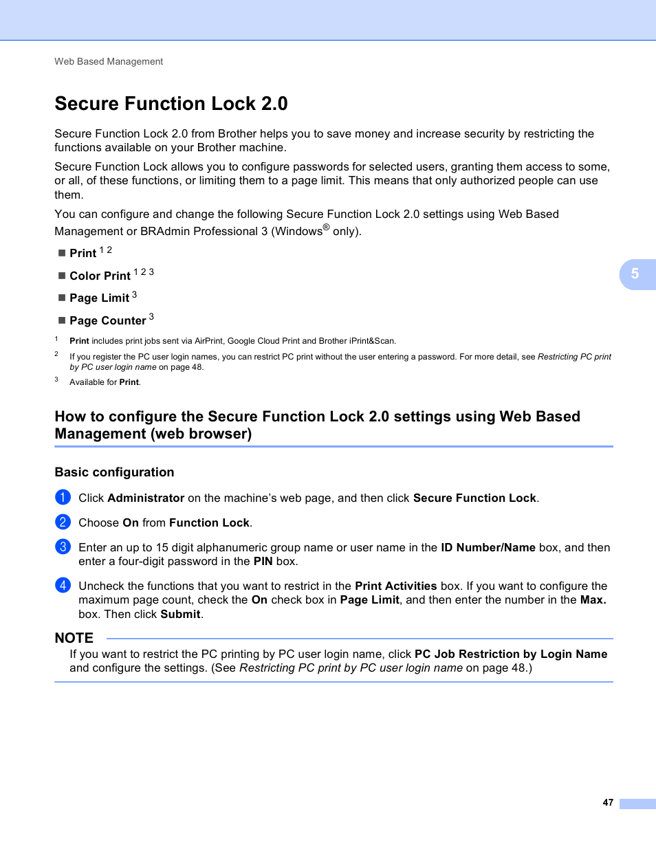 Secure function lock 2.0, Basic configuration, Web browser) | Brother HL-3140CW User Manual | Page 53 / 117