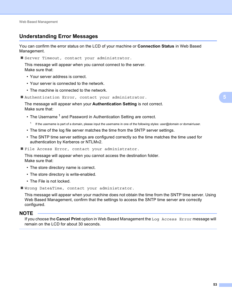 Understanding error messages, 5understanding error messages | Brother HL-3140CW User Manual | Page 59 / 117