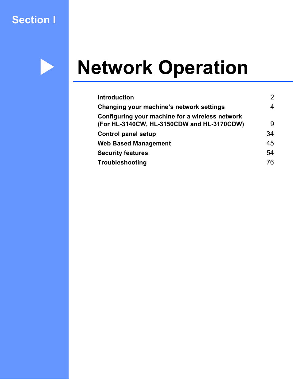 Section i: network operation, Section i network operation, Network operation | Brother HL-3140CW User Manual | Page 7 / 117