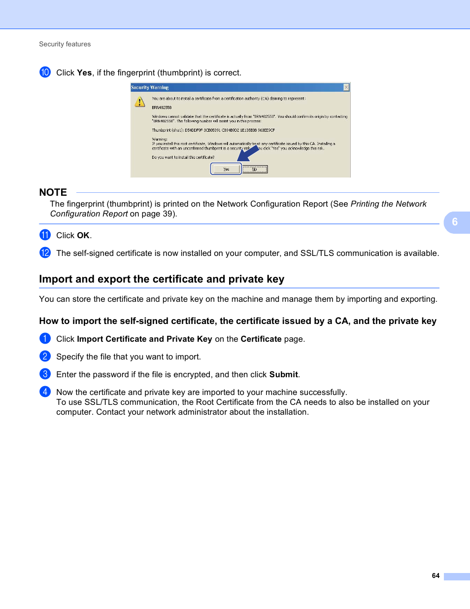 Import and export the certificate and private key | Brother HL-3140CW User Manual | Page 70 / 117