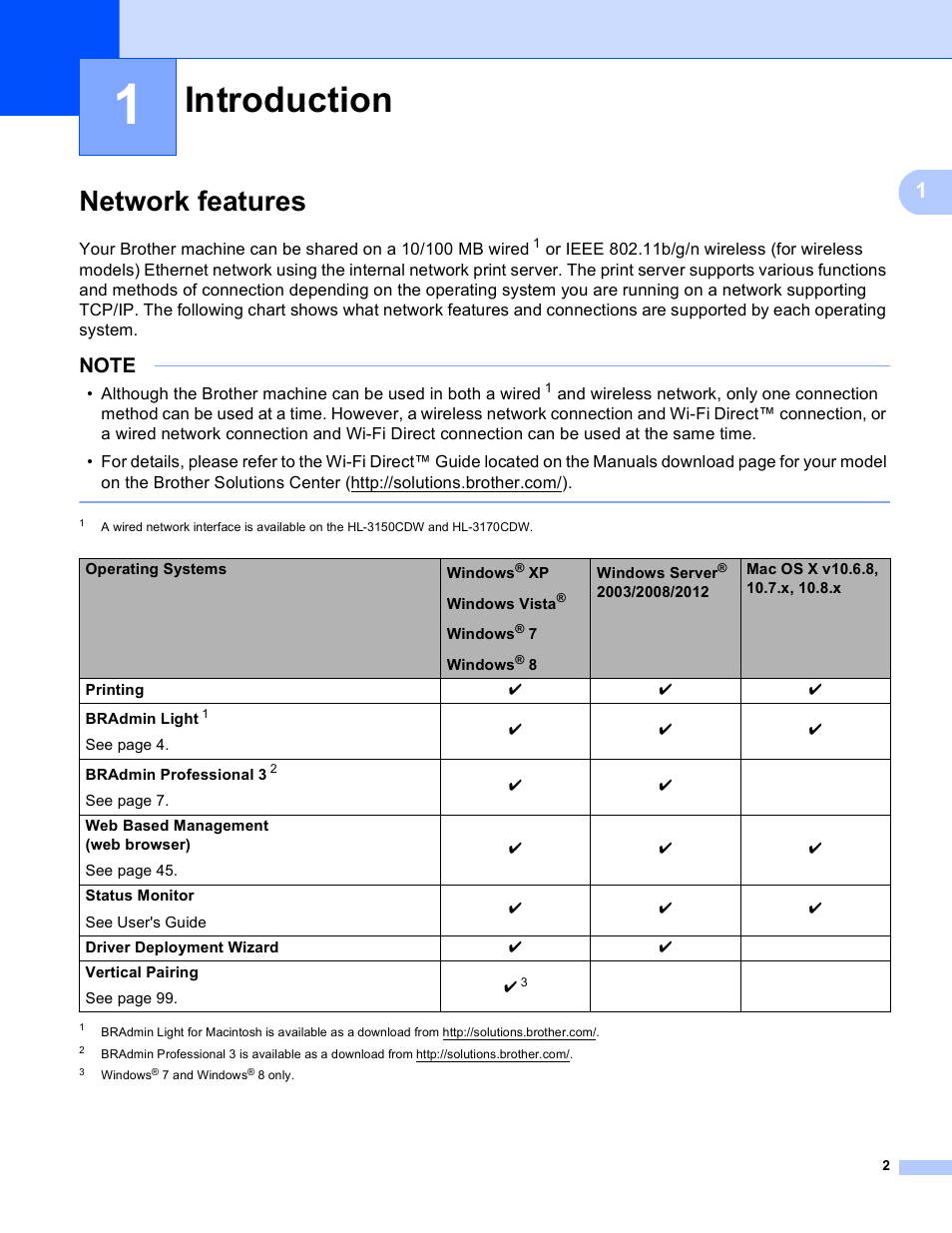 1 introduction, Network features, Introduction | Brother HL-3140CW User Manual | Page 8 / 117