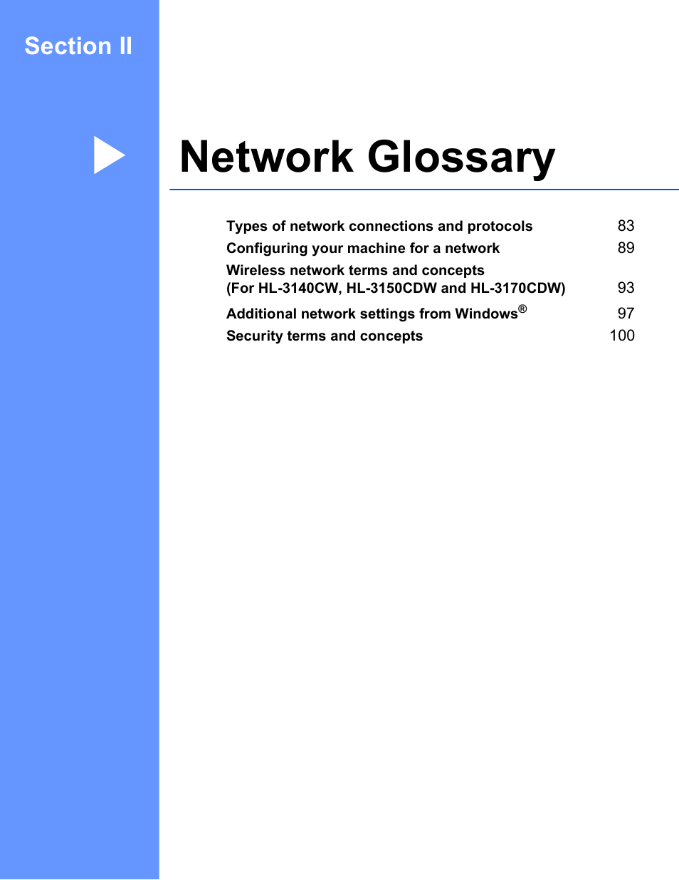 Section ii: network glossary, Section ii network glossary, Network glossary | Brother HL-3140CW User Manual | Page 88 / 117