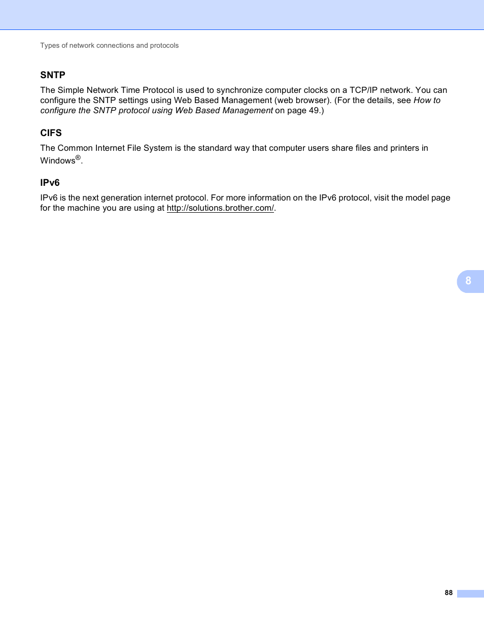 Sntp, Cifs, Ipv6 | Brother HL-3140CW User Manual | Page 94 / 117