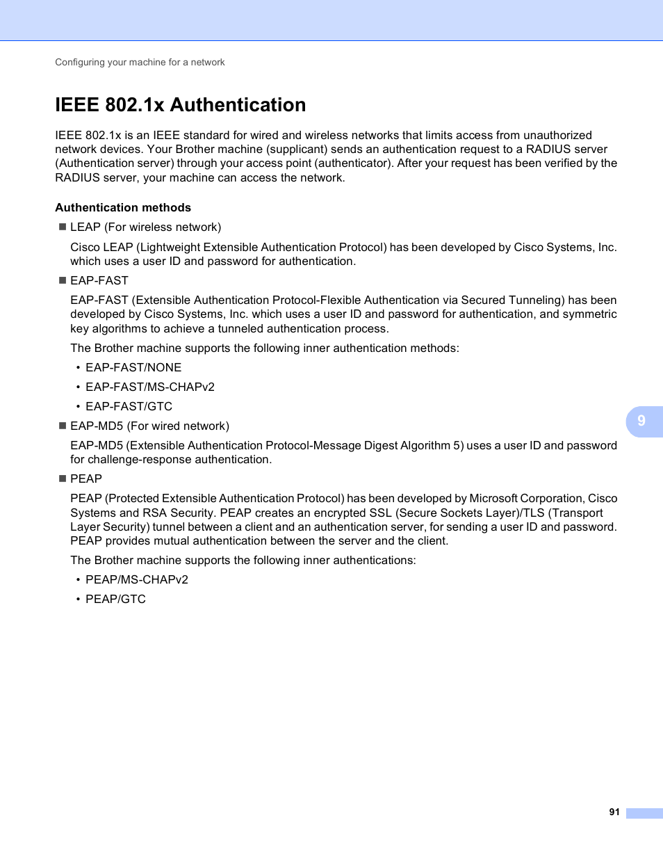 Ieee 802.1x authentication | Brother HL-3140CW User Manual | Page 97 / 117