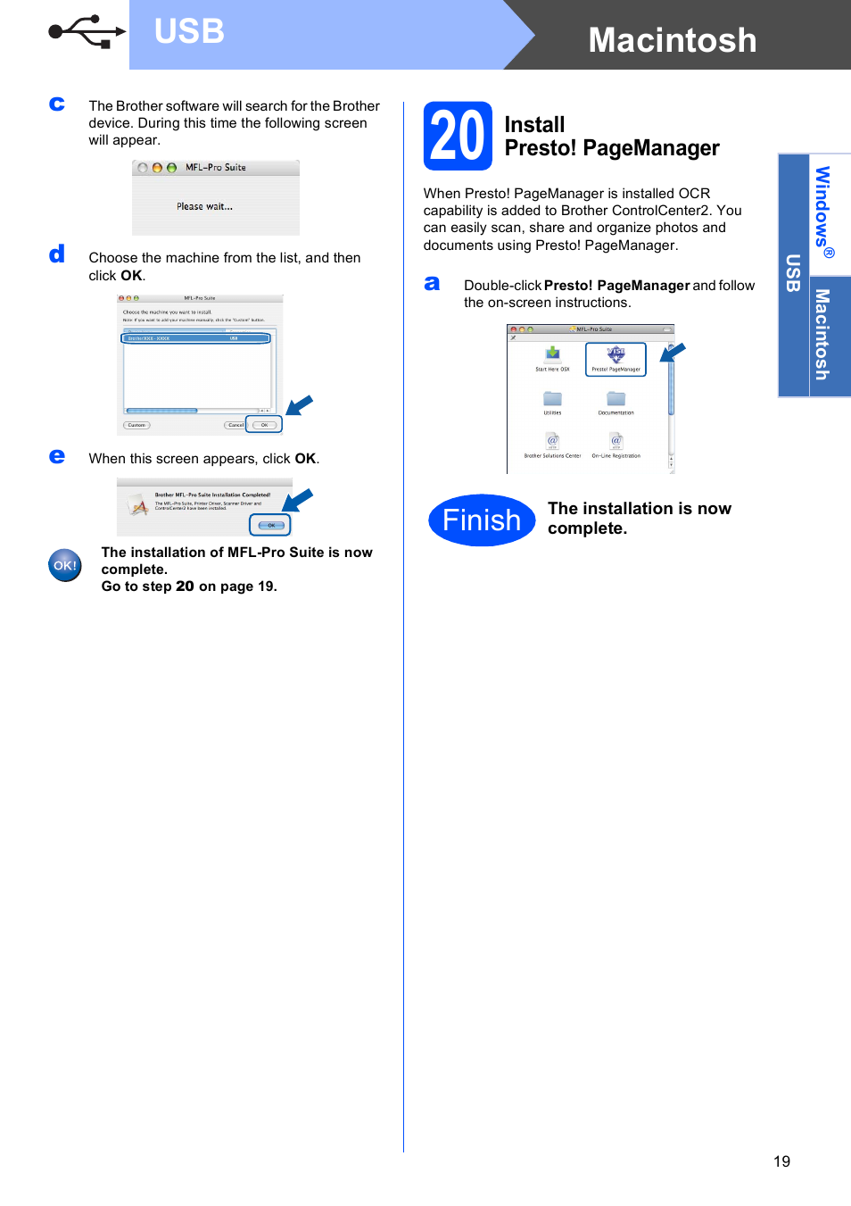 Macintosh usb, Finish | Brother MFC 8480DN User Manual | Page 19 / 34