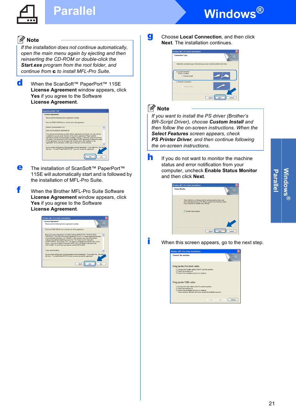 Windows, Parallel | Brother MFC 8480DN User Manual | Page 21 / 34