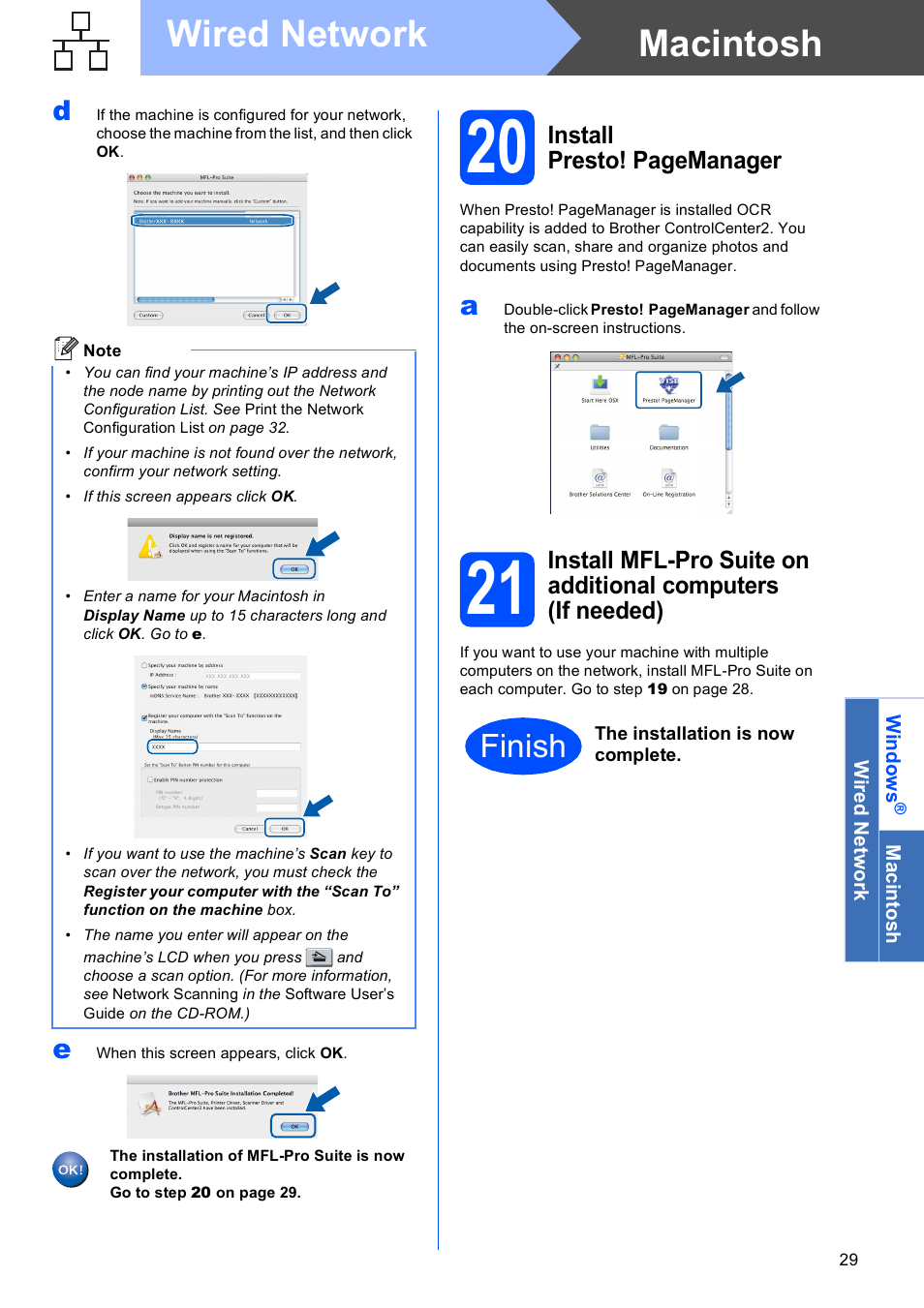 Macintosh wired network, Finish | Brother MFC 8480DN User Manual | Page 29 / 34