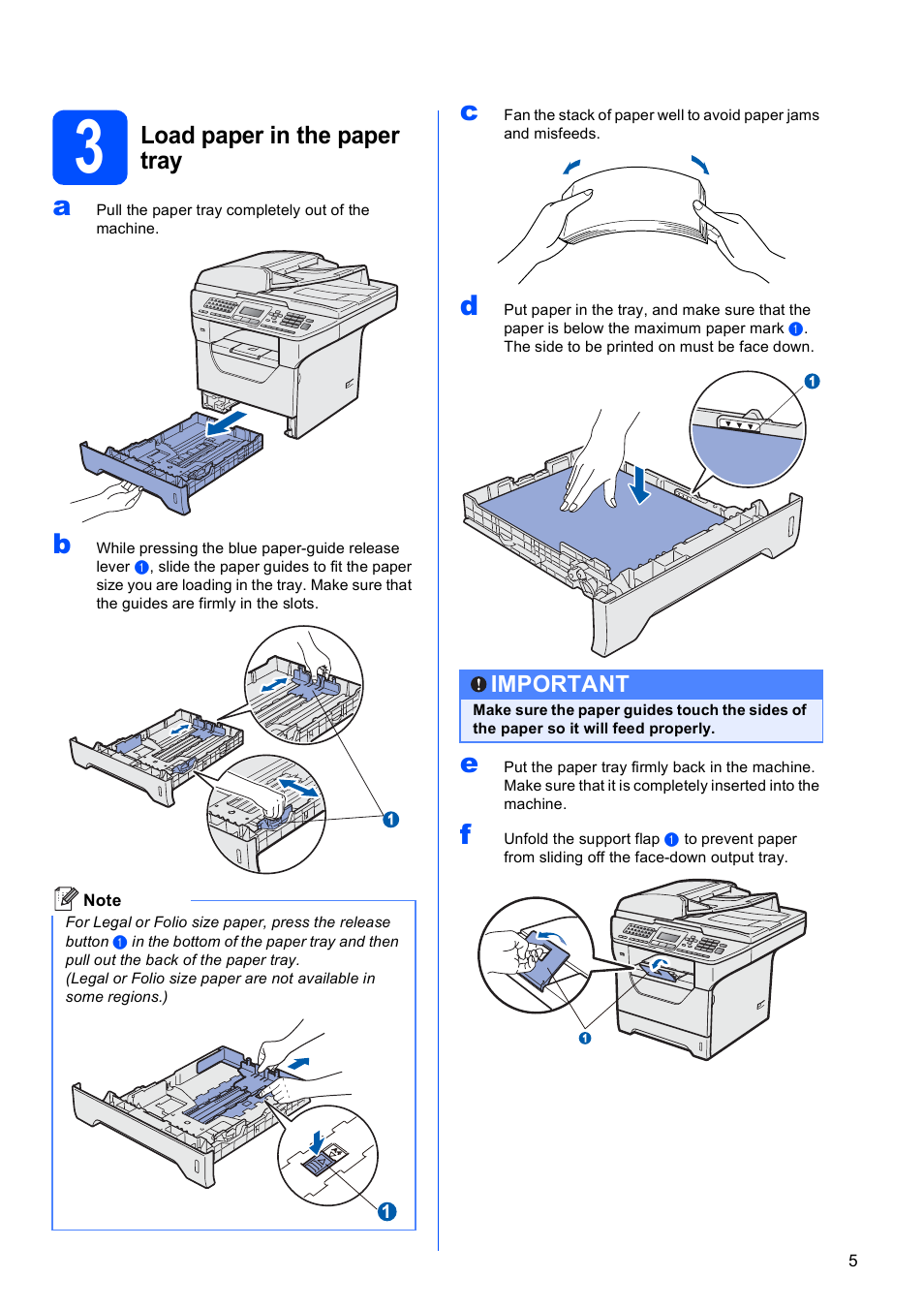 3 load paper in the paper tray, Load paper in the paper tray, Important | Brother MFC 8480DN User Manual | Page 5 / 34