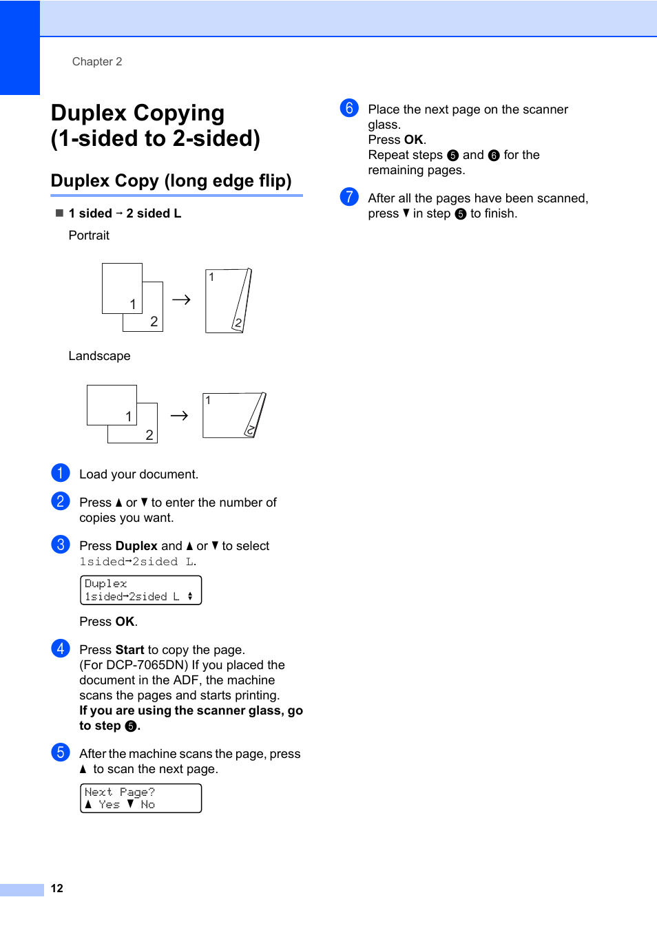 Duplex copying (1-sided to 2-sided), Duplex copy (long edge flip) | Brother HL-2280DW User Manual | Page 16 / 33