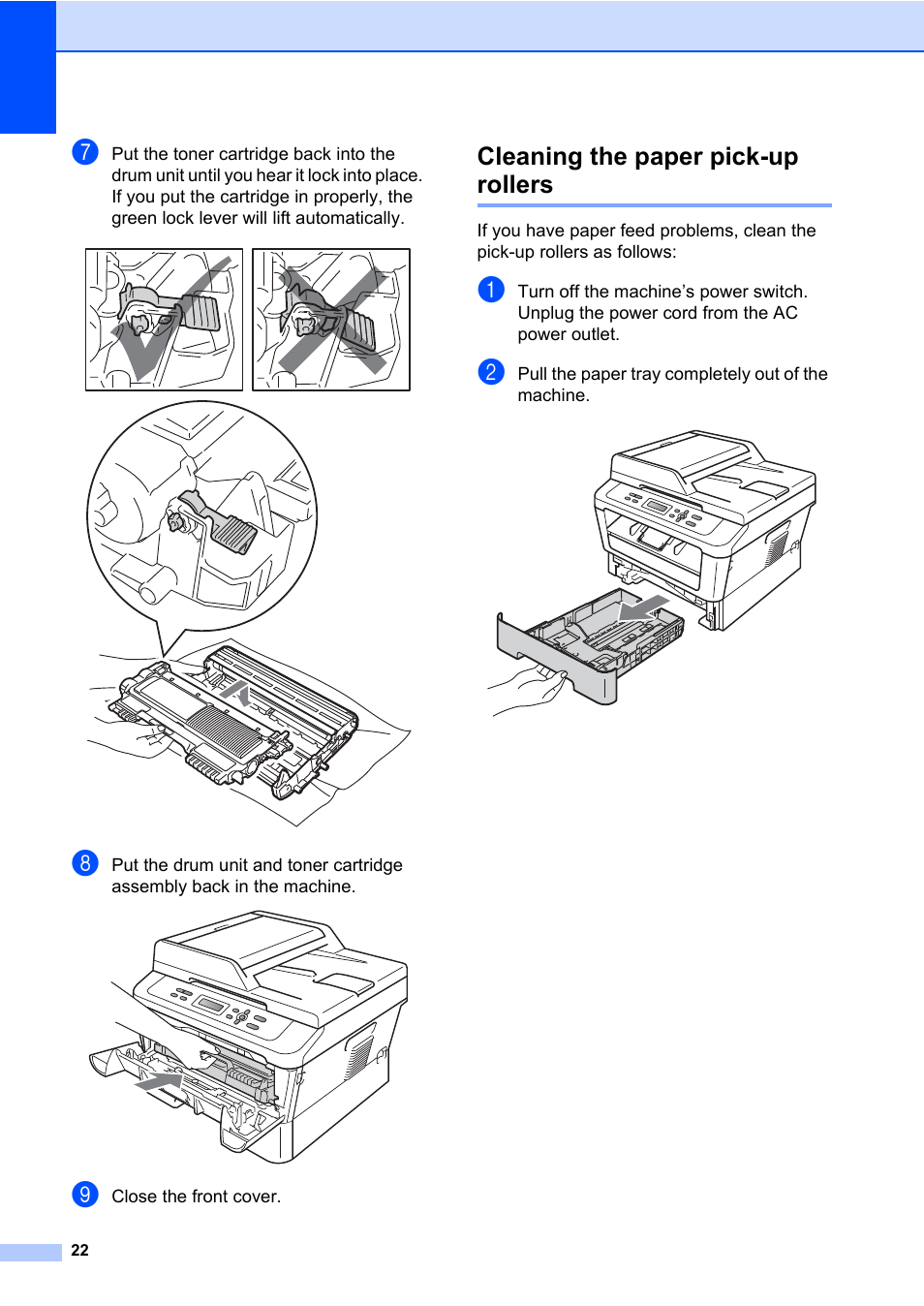 Cleaning the paper pick-up rollers | Brother HL-2280DW User Manual | Page 26 / 33
