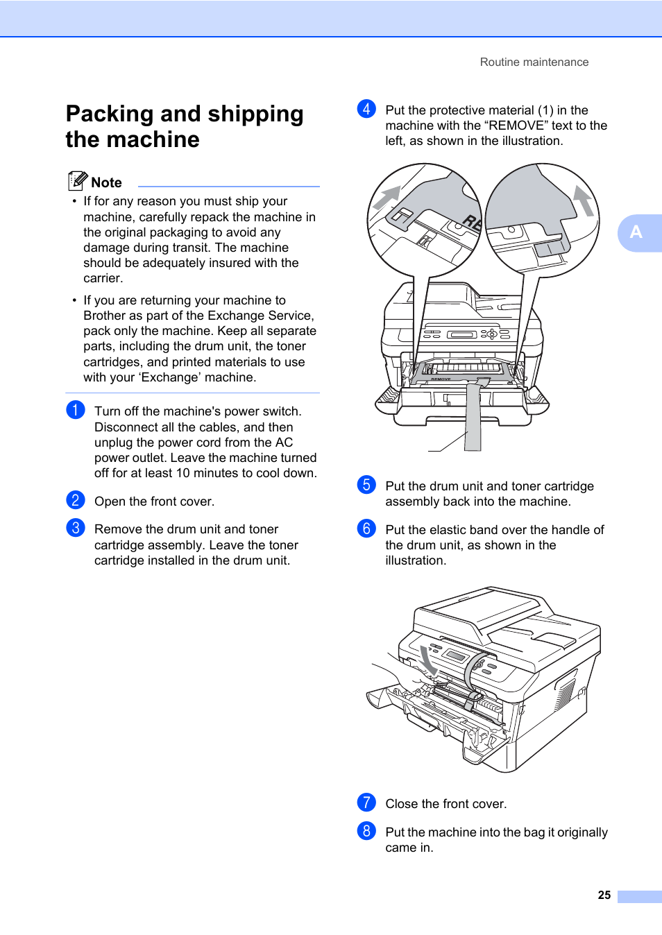 Packing and shipping the machine | Brother HL-2280DW User Manual | Page 29 / 33