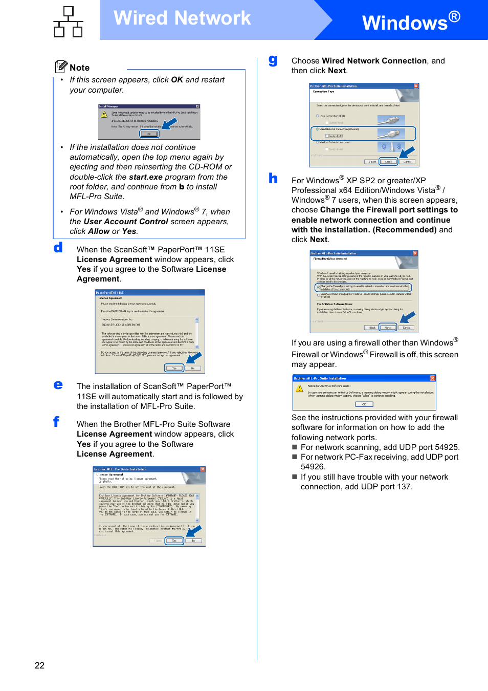 Windows, Wired network | Brother MFC-5895CW User Manual | Page 22 / 46