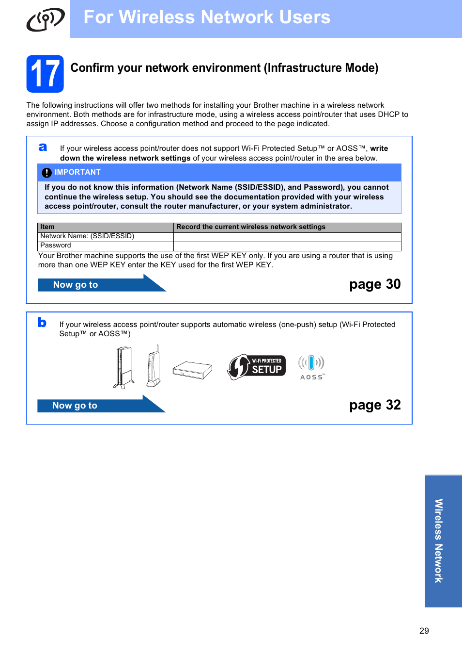 For wireless network users, Page 30 b, Page 32 | Brother MFC-5895CW User Manual | Page 29 / 46