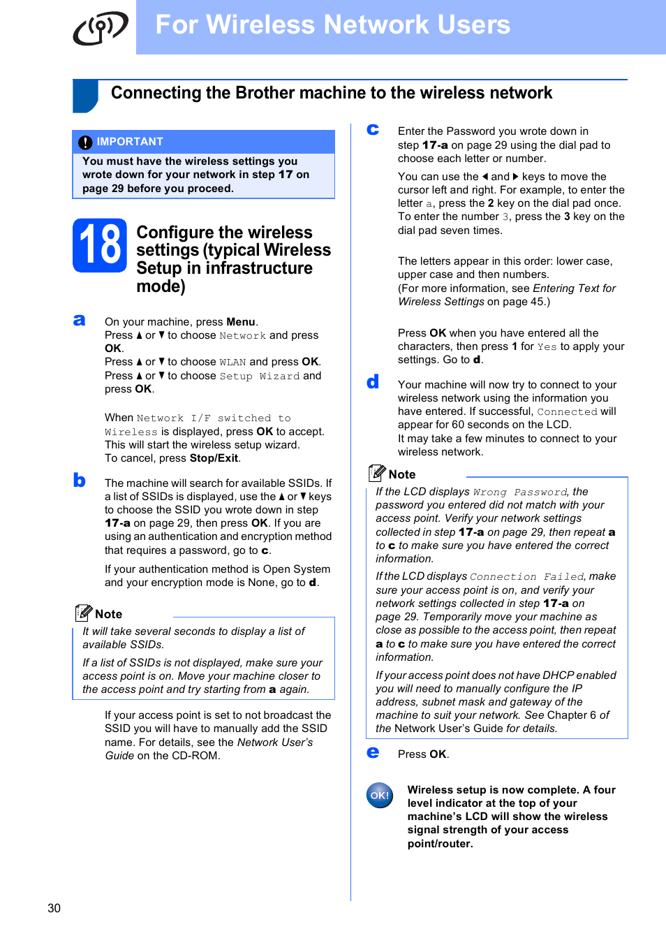 For wireless network users | Brother MFC-5895CW User Manual | Page 30 / 46