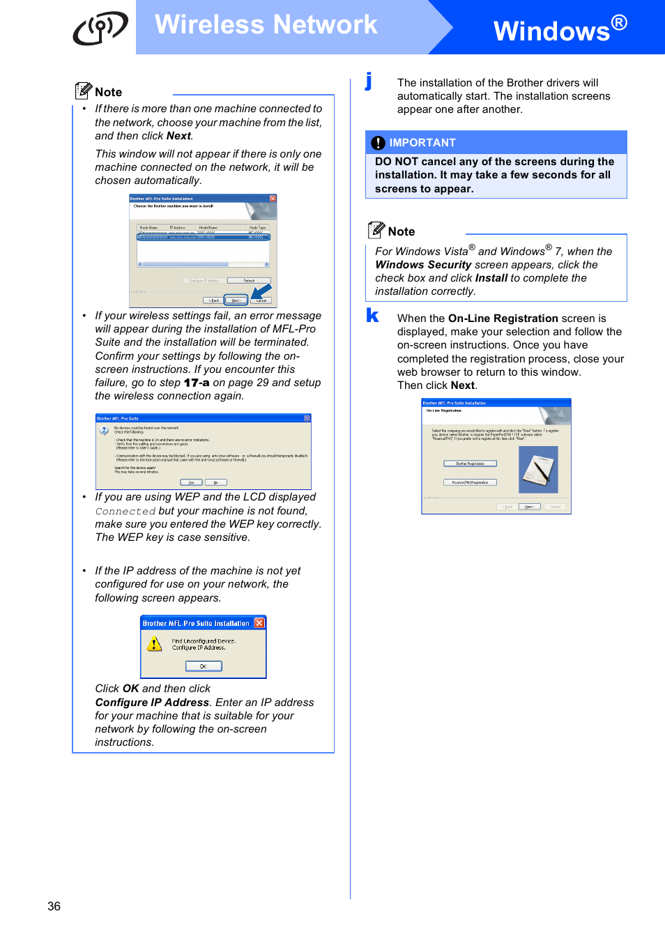 Windows, Wireless network | Brother MFC-5895CW User Manual | Page 36 / 46