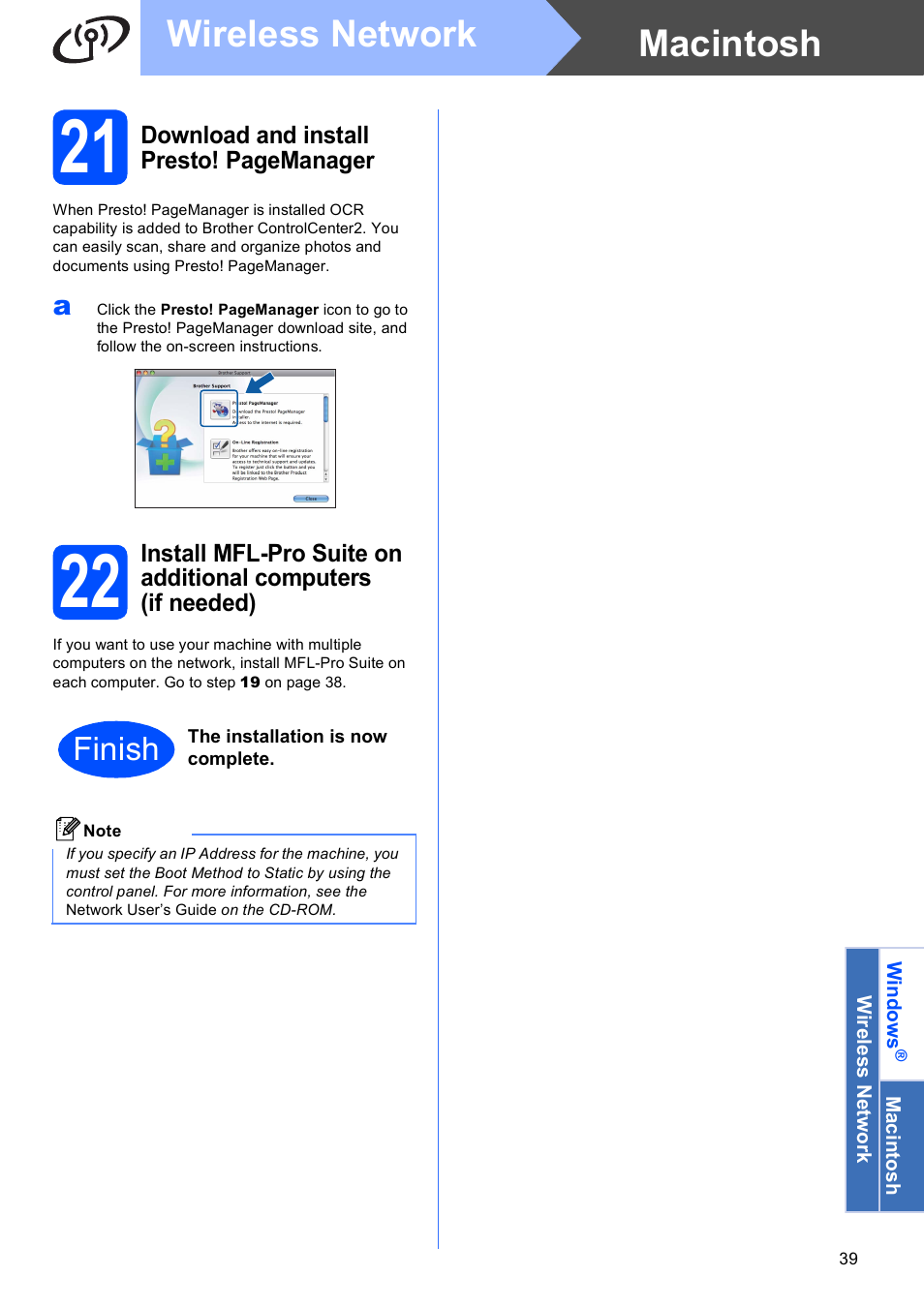 Macintosh wireless network, Finish | Brother MFC-5895CW User Manual | Page 39 / 46