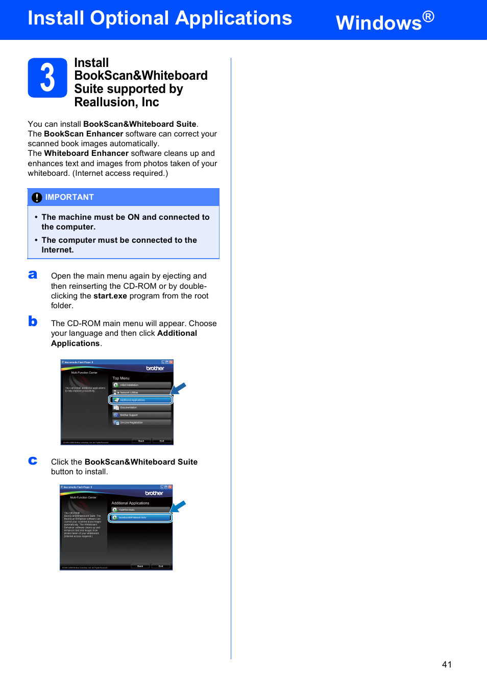 Windows, Install optional applications | Brother MFC-5895CW User Manual | Page 41 / 46