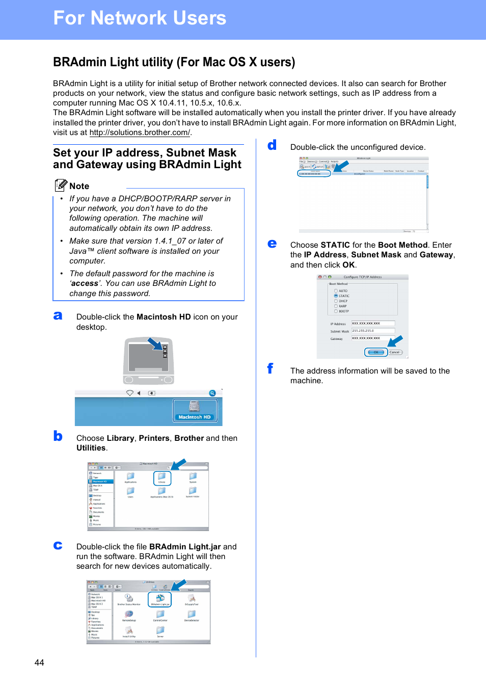 Bradmin light utility (for mac os x users), For network users | Brother MFC-5895CW User Manual | Page 44 / 46