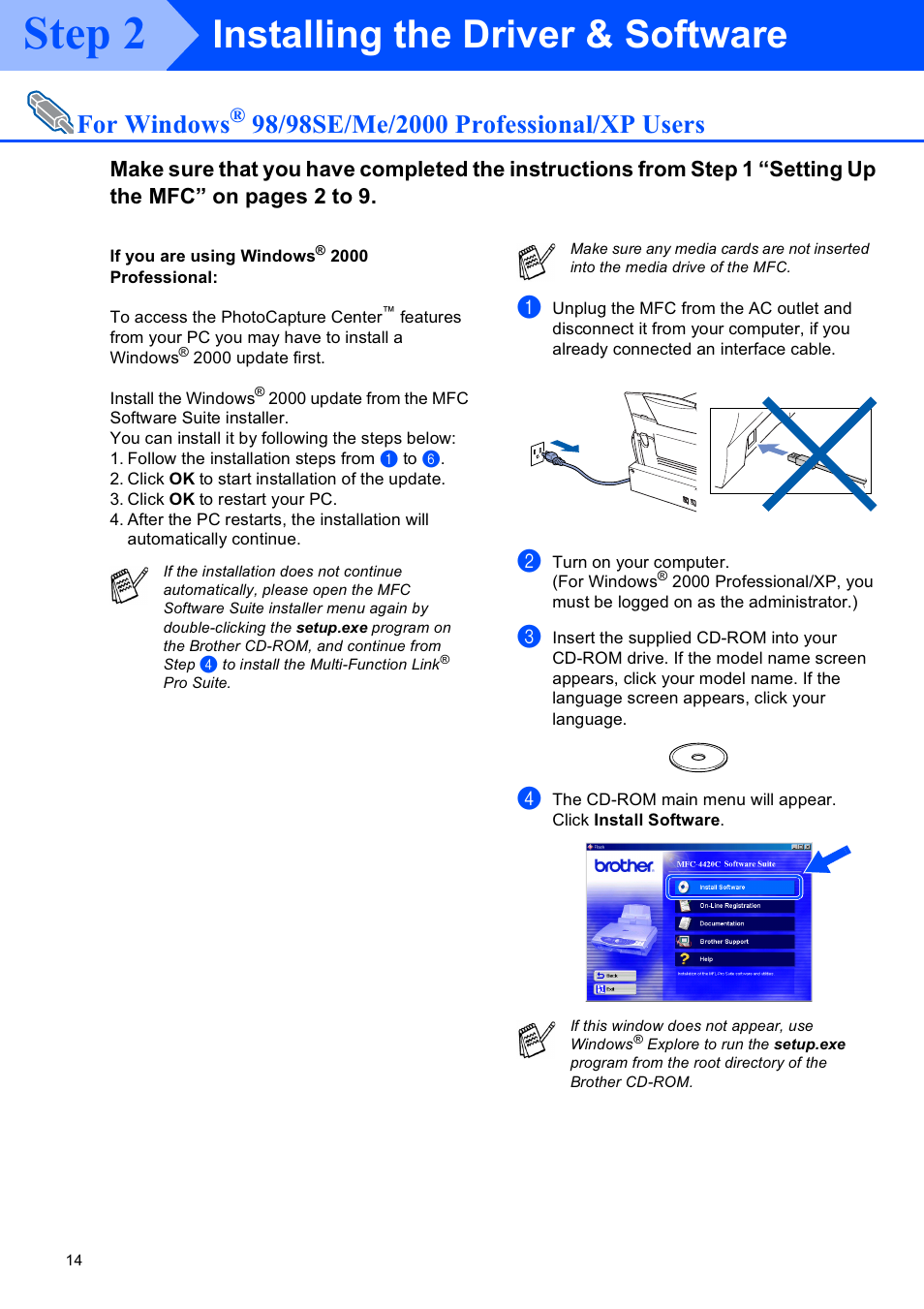 If you are using windows^ professional, Step 2 j, Installing the driver & software | Brother MFC-4420C User Manual | Page 15 / 28