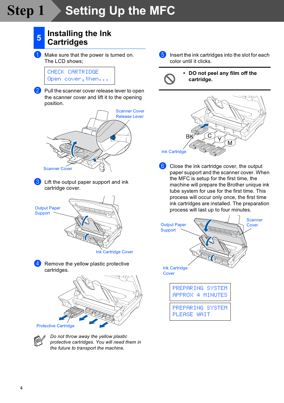 Do not peel any film off the cartridge | Brother MFC-4420C User Manual | Page 6 / 28