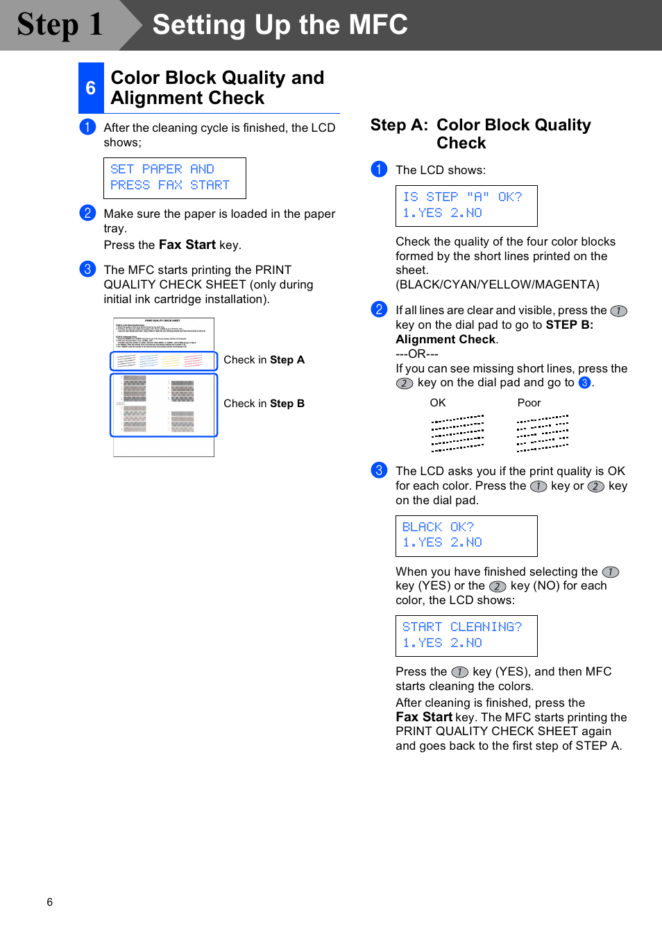 Step a: color block quality check | Brother MFC-4420C User Manual | Page 8 / 28