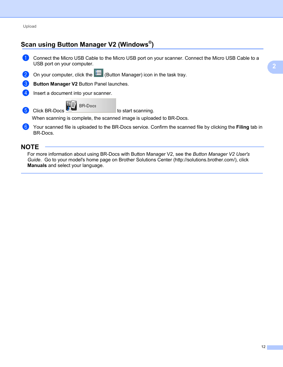 Scan using button manager v2 (windows®), Scan using button manager v2 | Brother DS-820W User Manual | Page 15 / 19