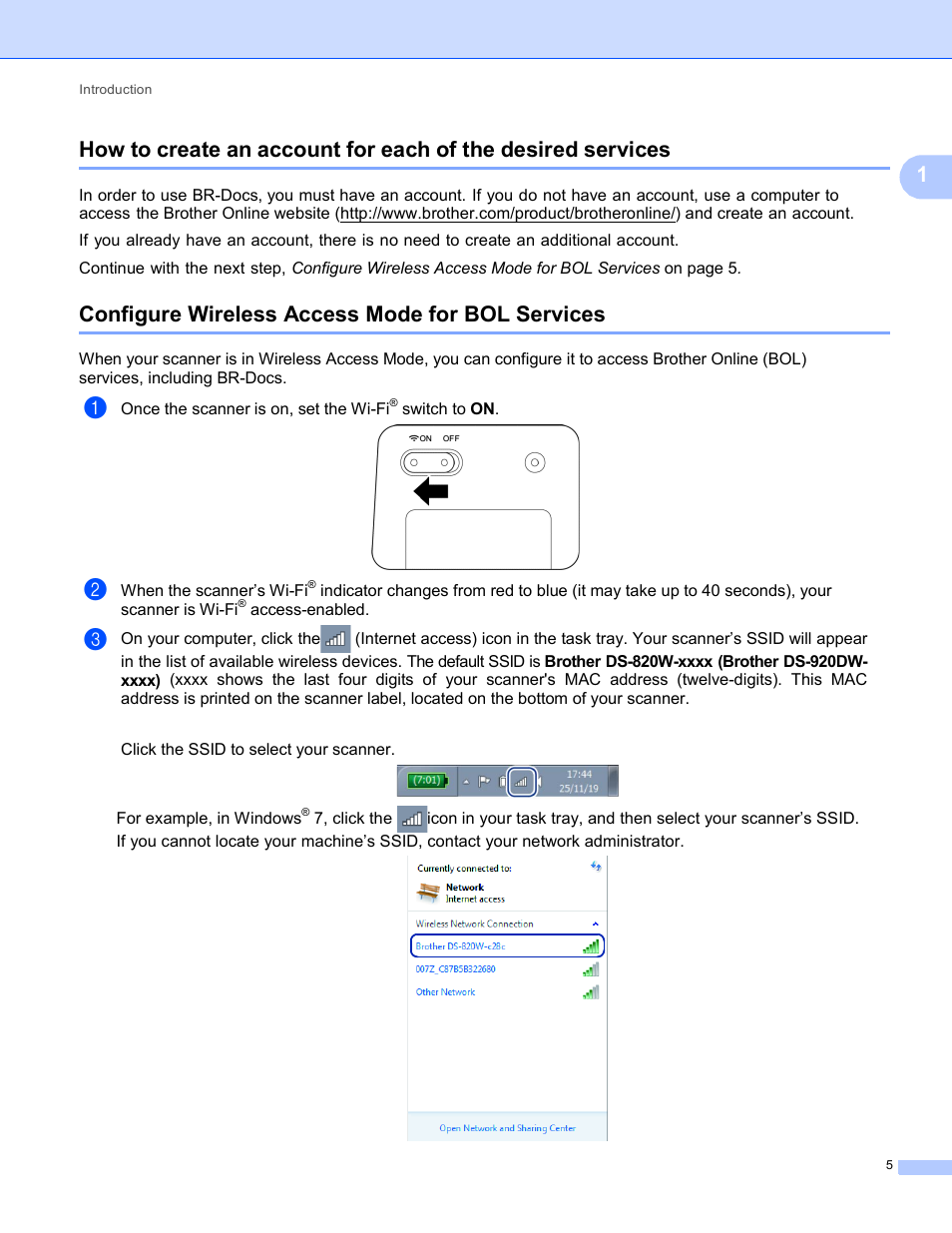 Configure wireless access mode for bol services | Brother DS-820W User Manual | Page 8 / 19