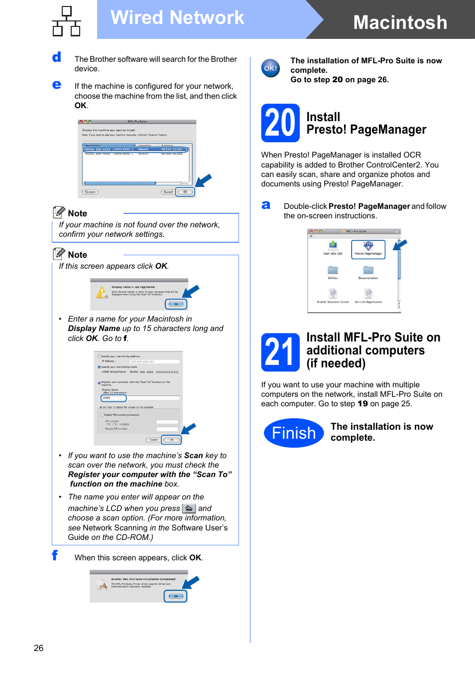 Macintosh wired network, Finish | Brother MFC-9320CW User Manual | Page 26 / 49