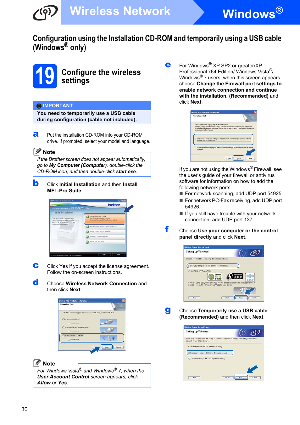 19 configure the wireless settings, Windows, Wireless network | Only), Configure the wireless settings | Brother MFC-9320CW User Manual | Page 30 / 49