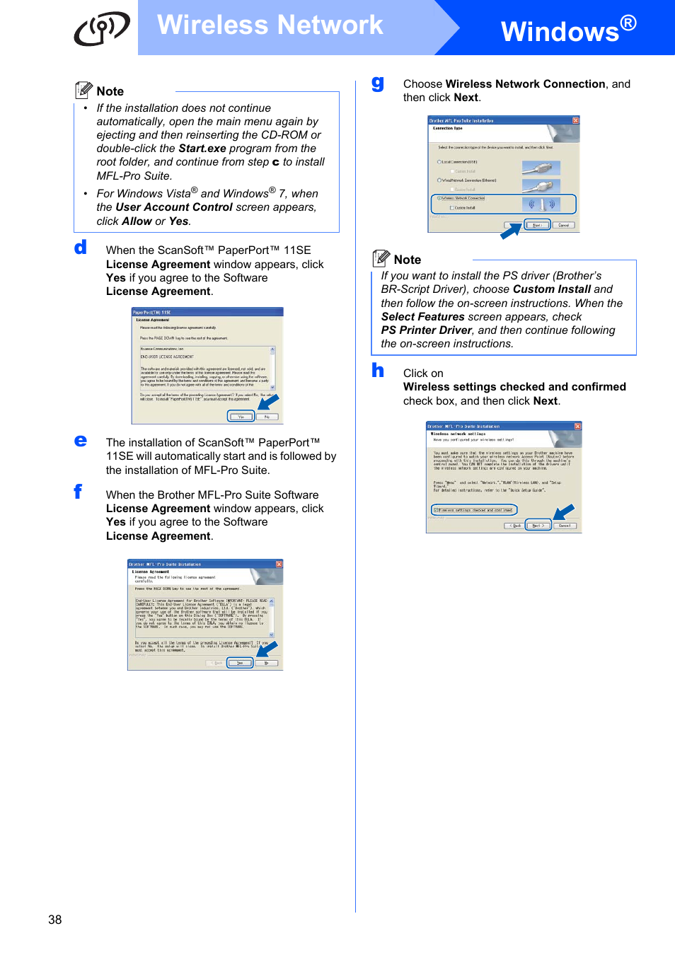 Windows, Wireless network | Brother MFC-9320CW User Manual | Page 38 / 49