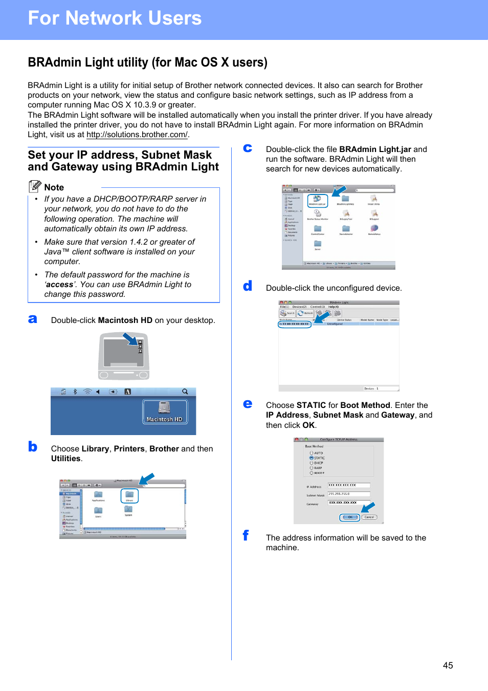 Bradmin light utility (for mac os x users), For network users | Brother MFC-9320CW User Manual | Page 45 / 49