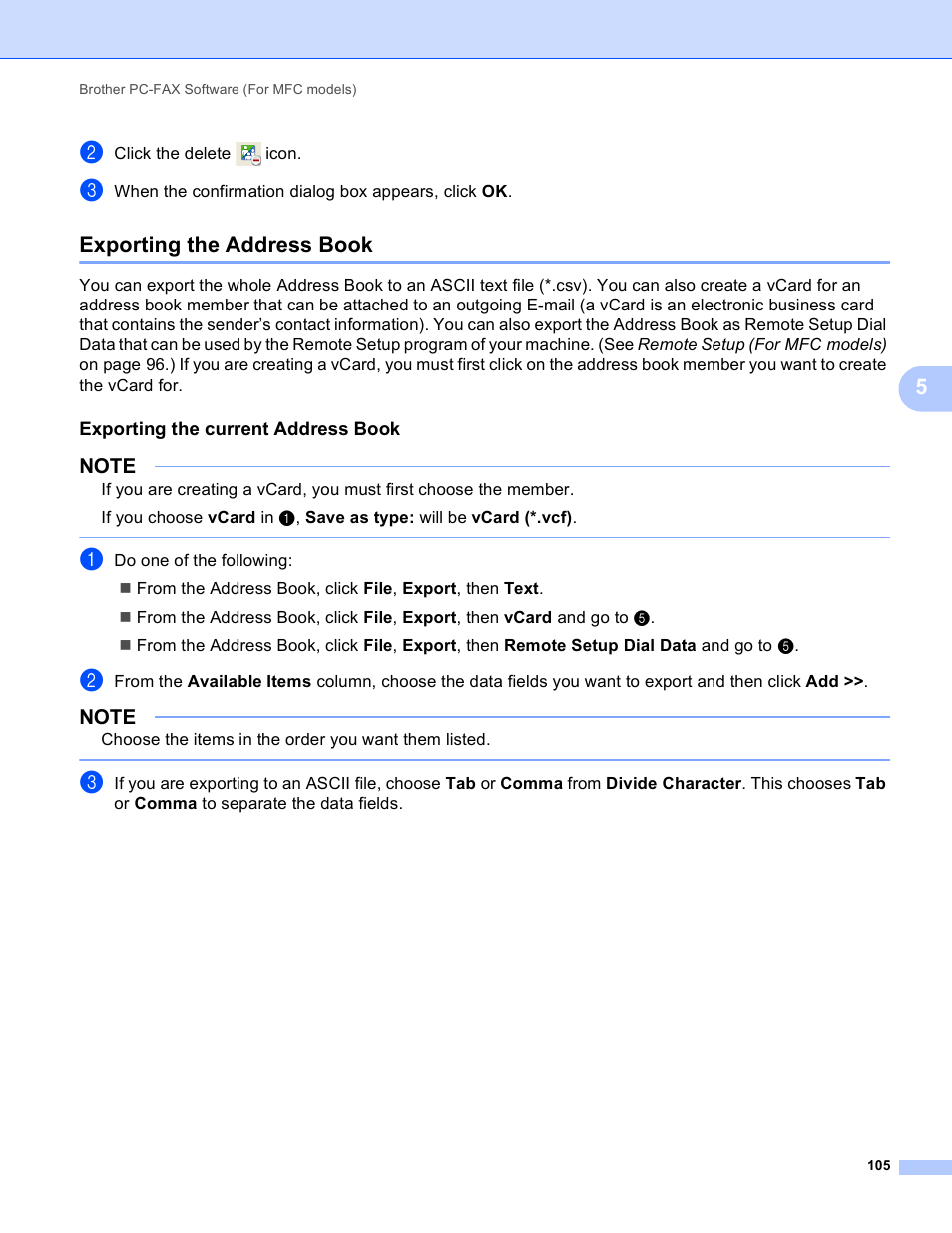 Exporting the address book, Exporting the current address book | Brother MFC-J4410DW User Manual | Page 113 / 240