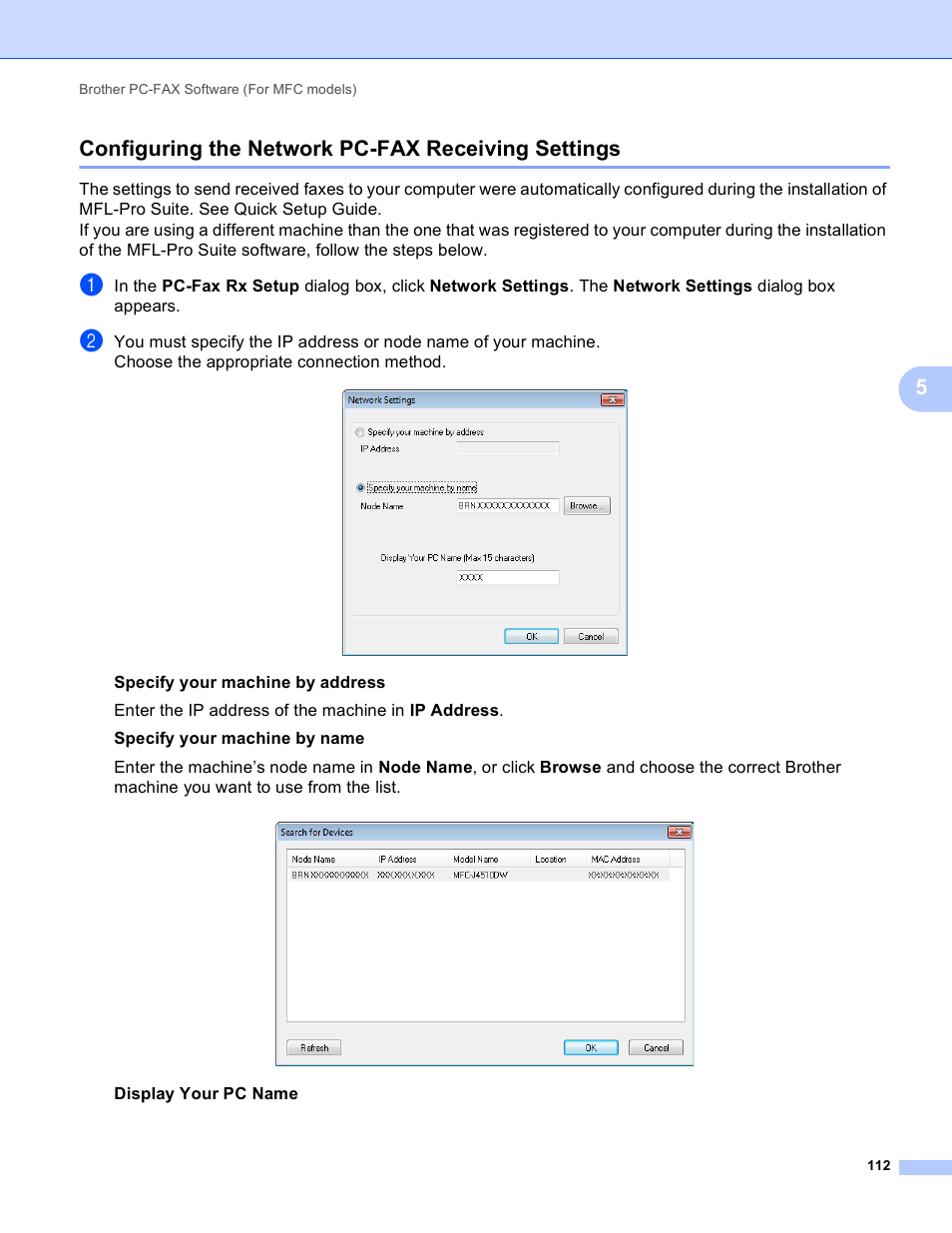 Configuring the network pc-fax receiving settings, 5configuring the network pc-fax receiving settings | Brother MFC-J4410DW User Manual | Page 120 / 240