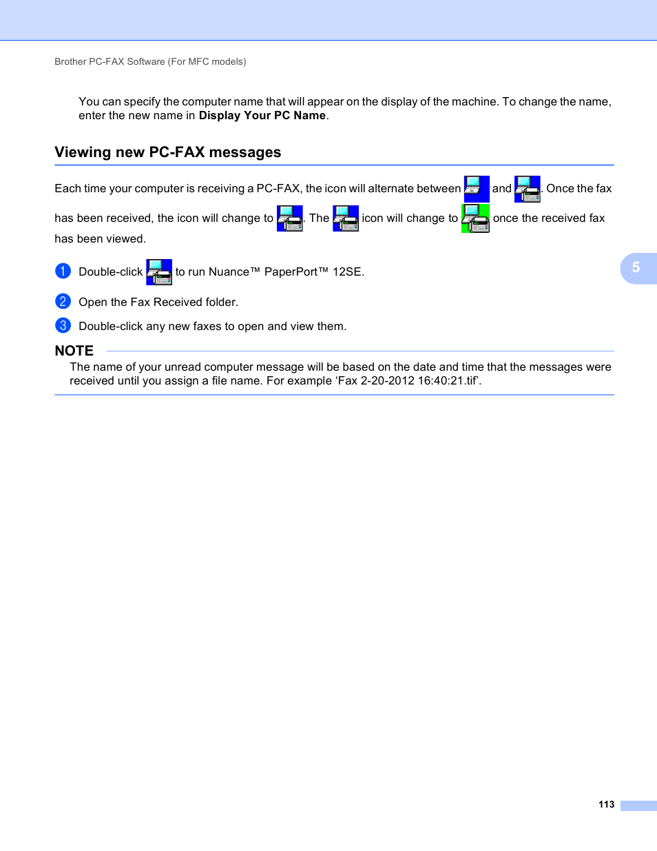 Viewing new pc-fax messages | Brother MFC-J4410DW User Manual | Page 121 / 240