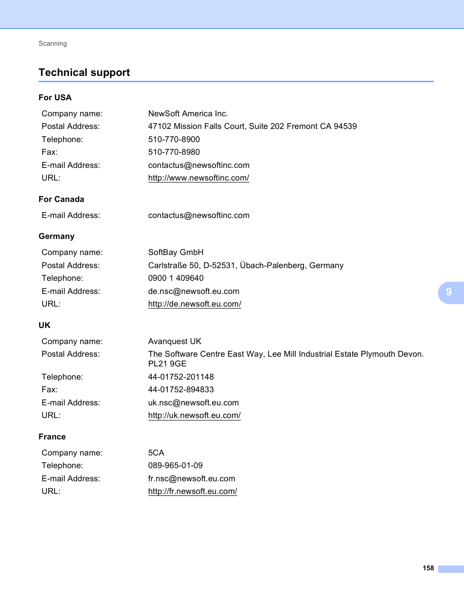 Technical support, 9technical support | Brother MFC-J4410DW User Manual | Page 166 / 240