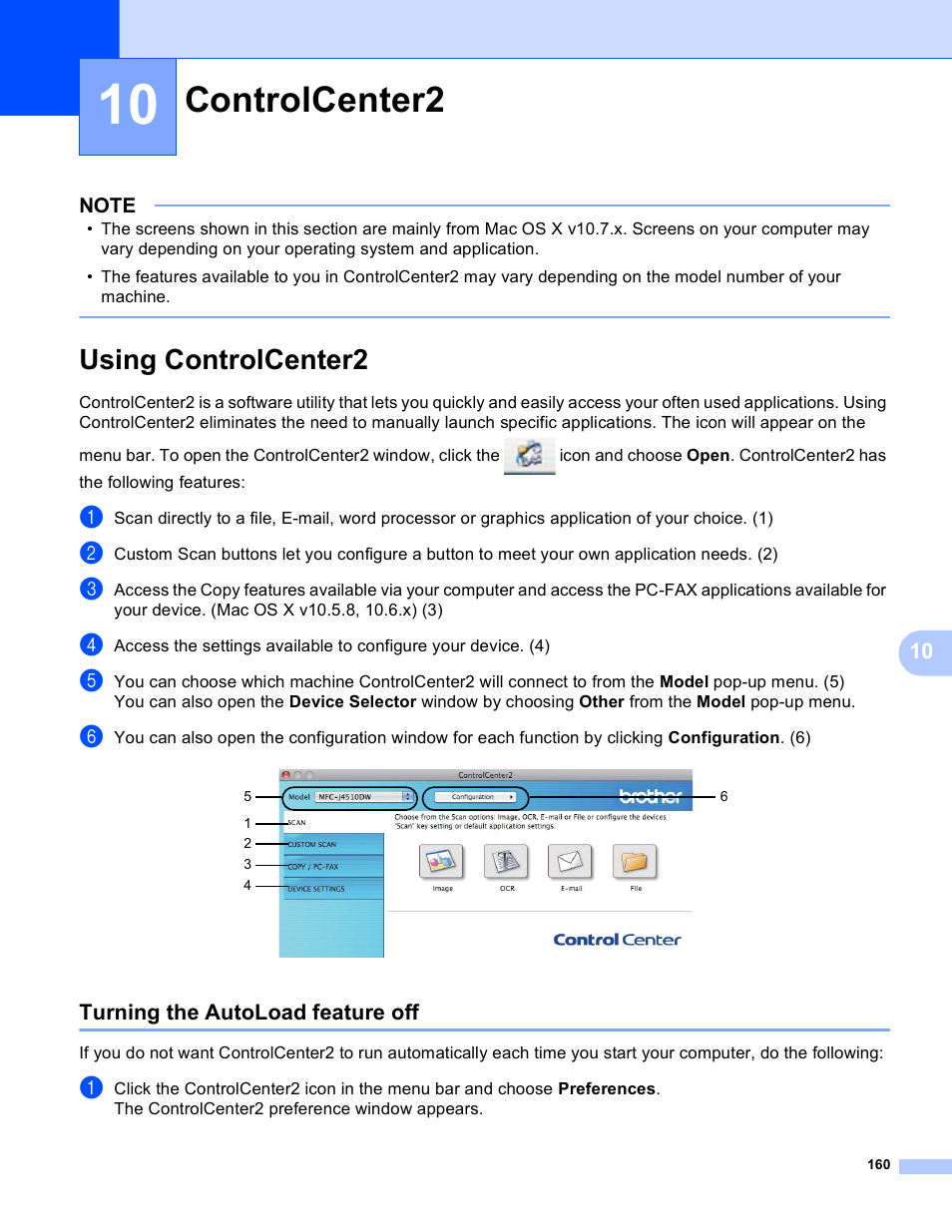 10 controlcenter2, Using controlcenter2, Turning the autoload feature off | Controlcenter2 | Brother MFC-J4410DW User Manual | Page 168 / 240