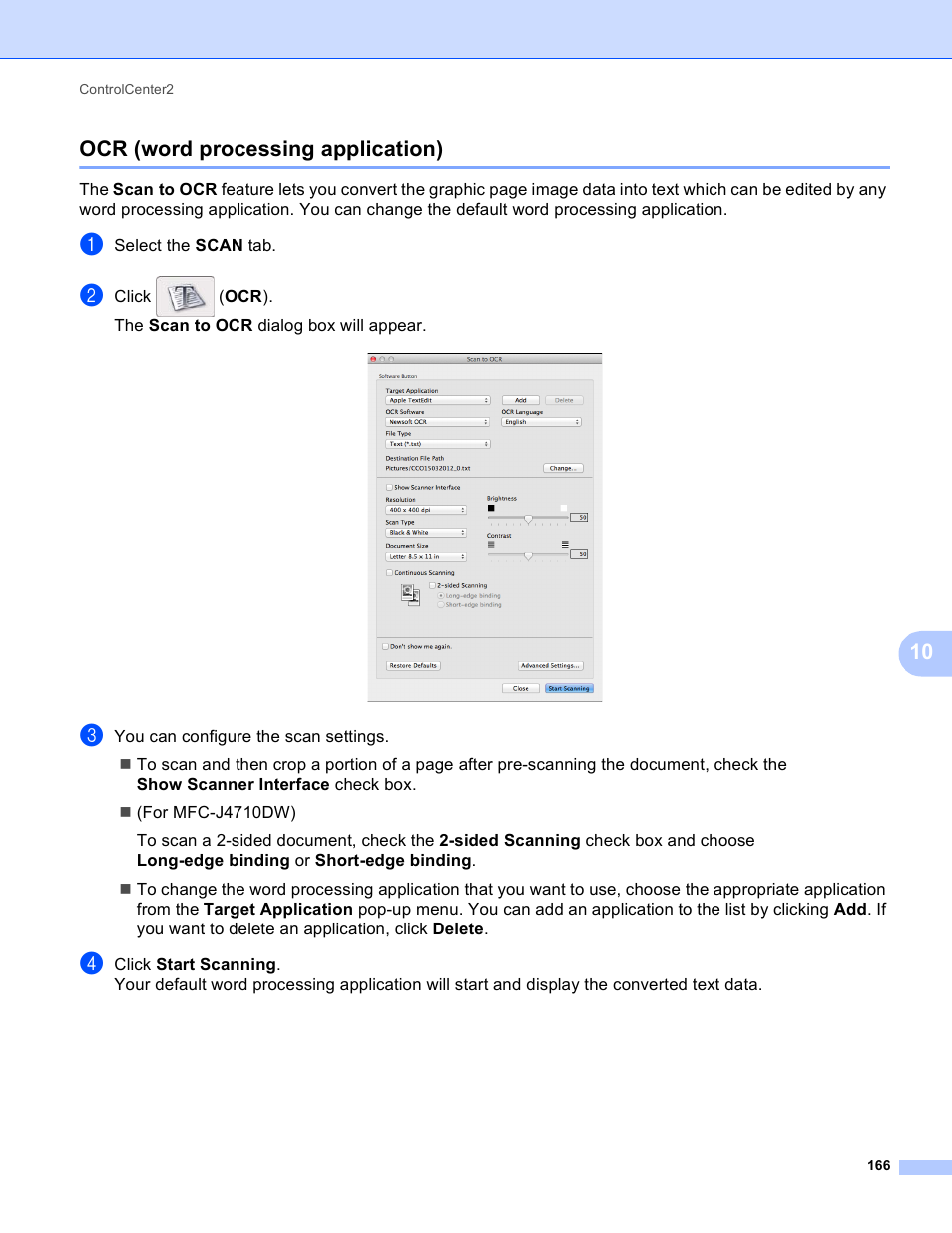Ocr (word processing application), 10 ocr (word processing application) | Brother MFC-J4410DW User Manual | Page 174 / 240